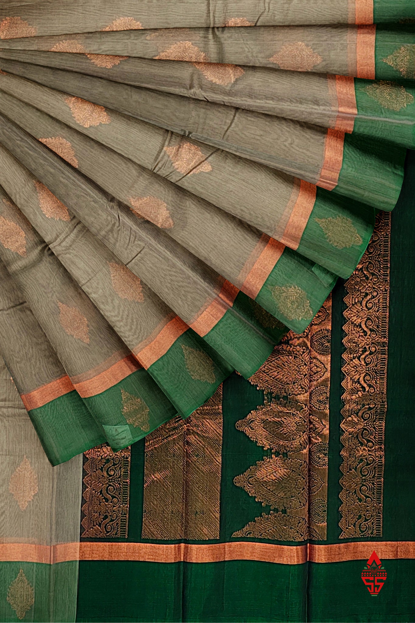 Sandal Beautiful SICO Cotton Saree With Bottle Green Blouse