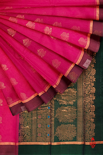 Pink Beautiful SICO Saree With Green Blouse