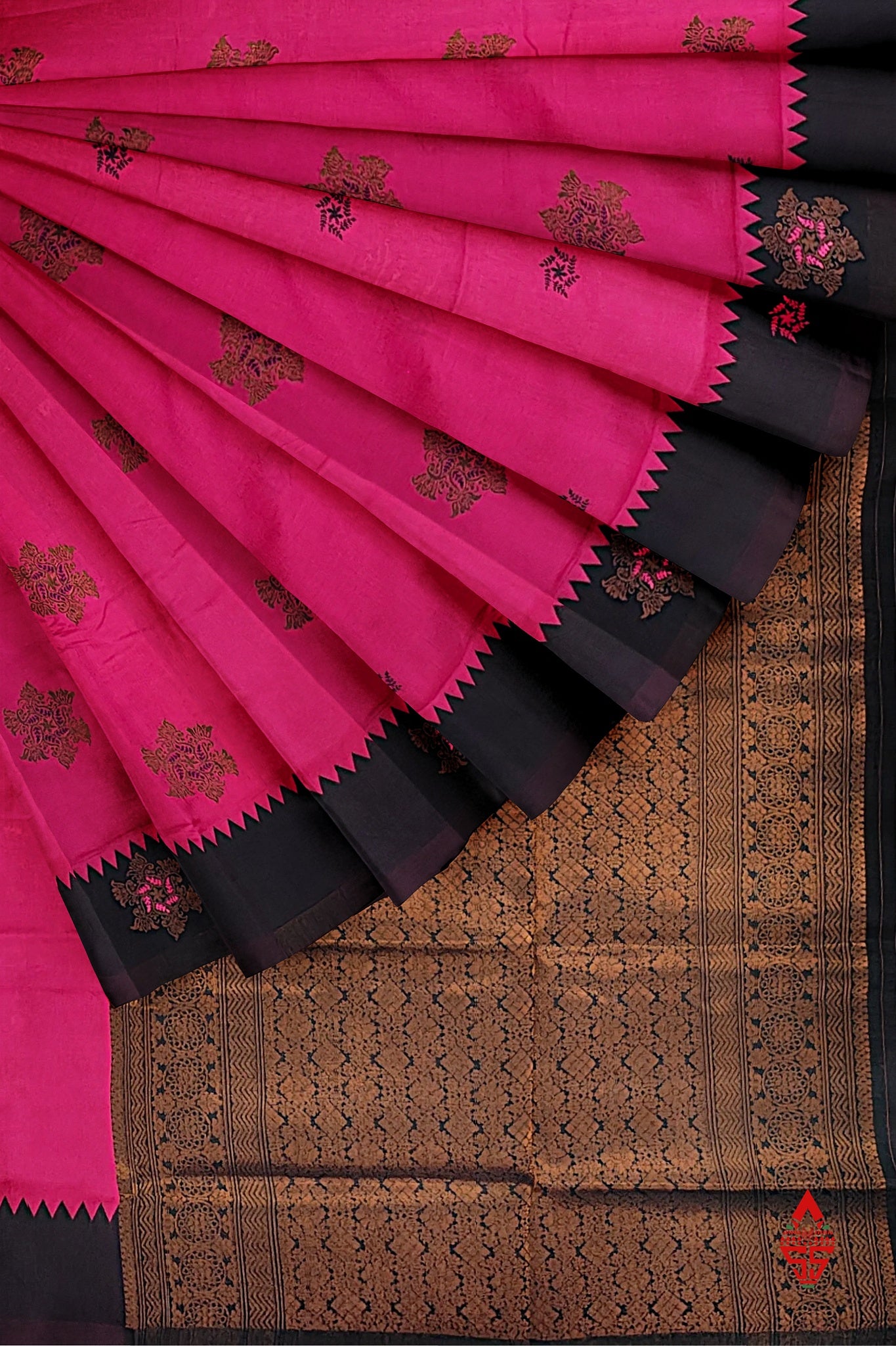 Pink Semi Silk Saree With Black Border