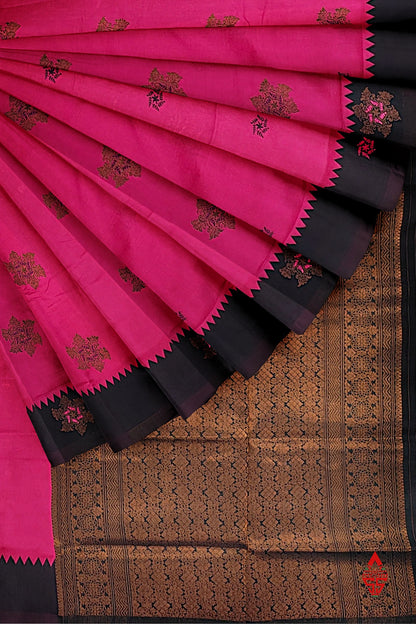 Pink Semi Silk Saree With Black Border