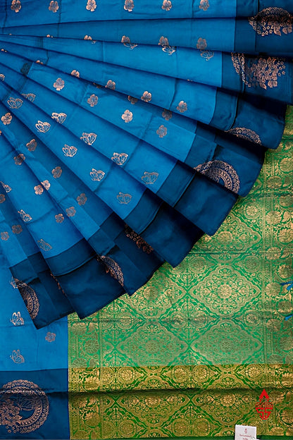 Ramar Blue Semi Soft Silk Saree With Green Border
