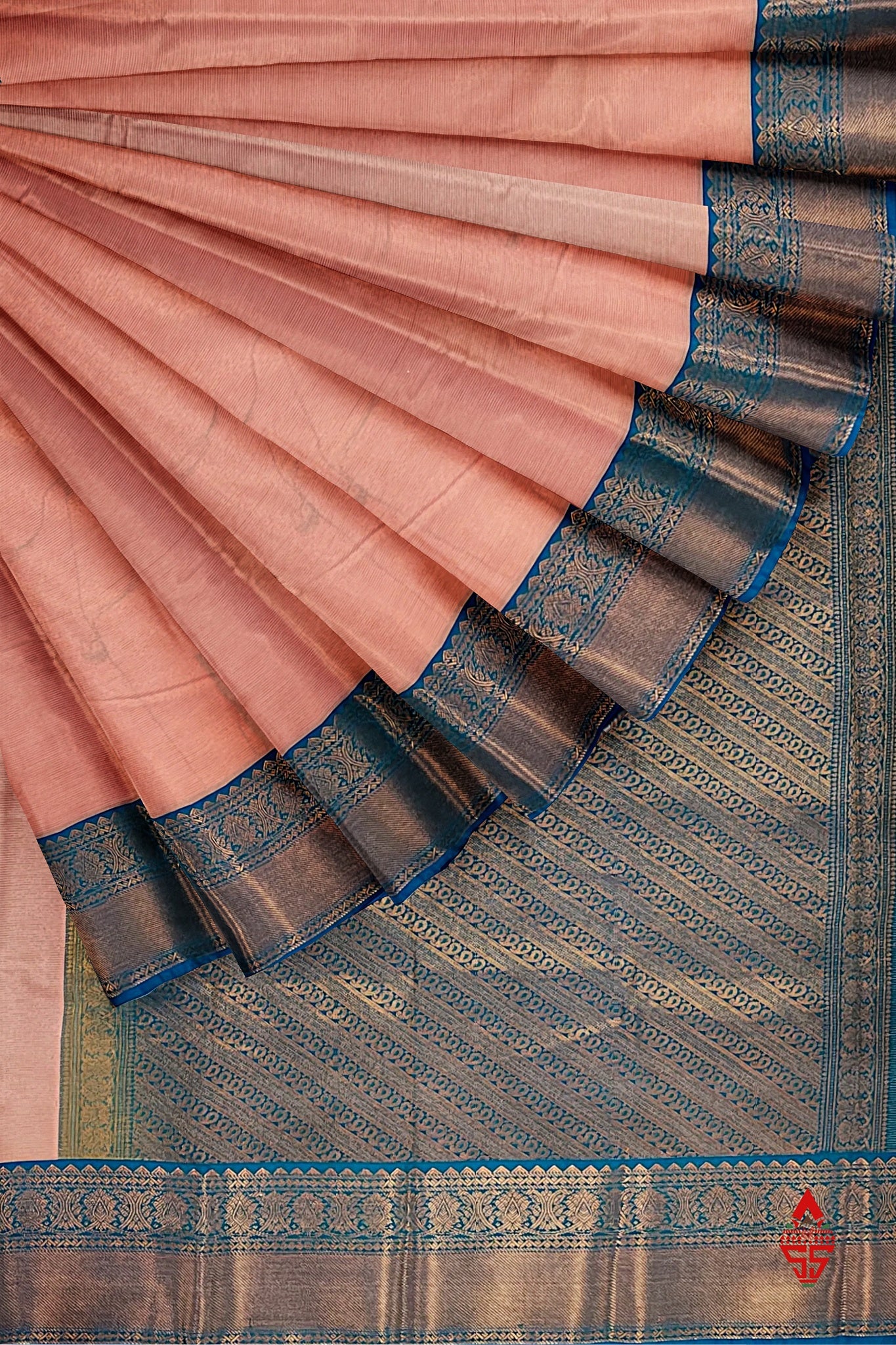 Light Peach Vairaoosi  Semi Silk Saree With Ramar Blue Border