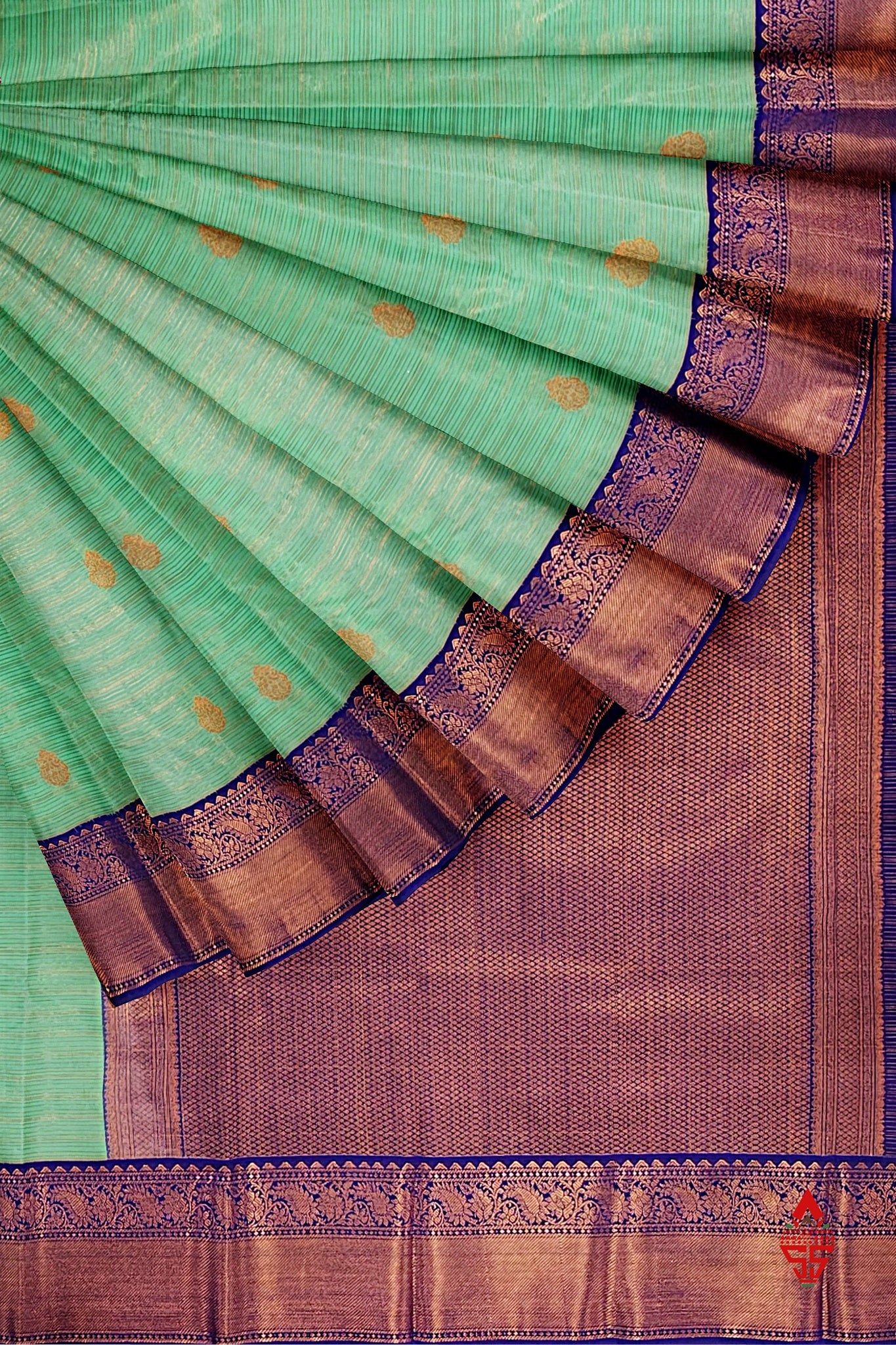 Rexsona Green Linses Semi Silk Saree With Violet Border