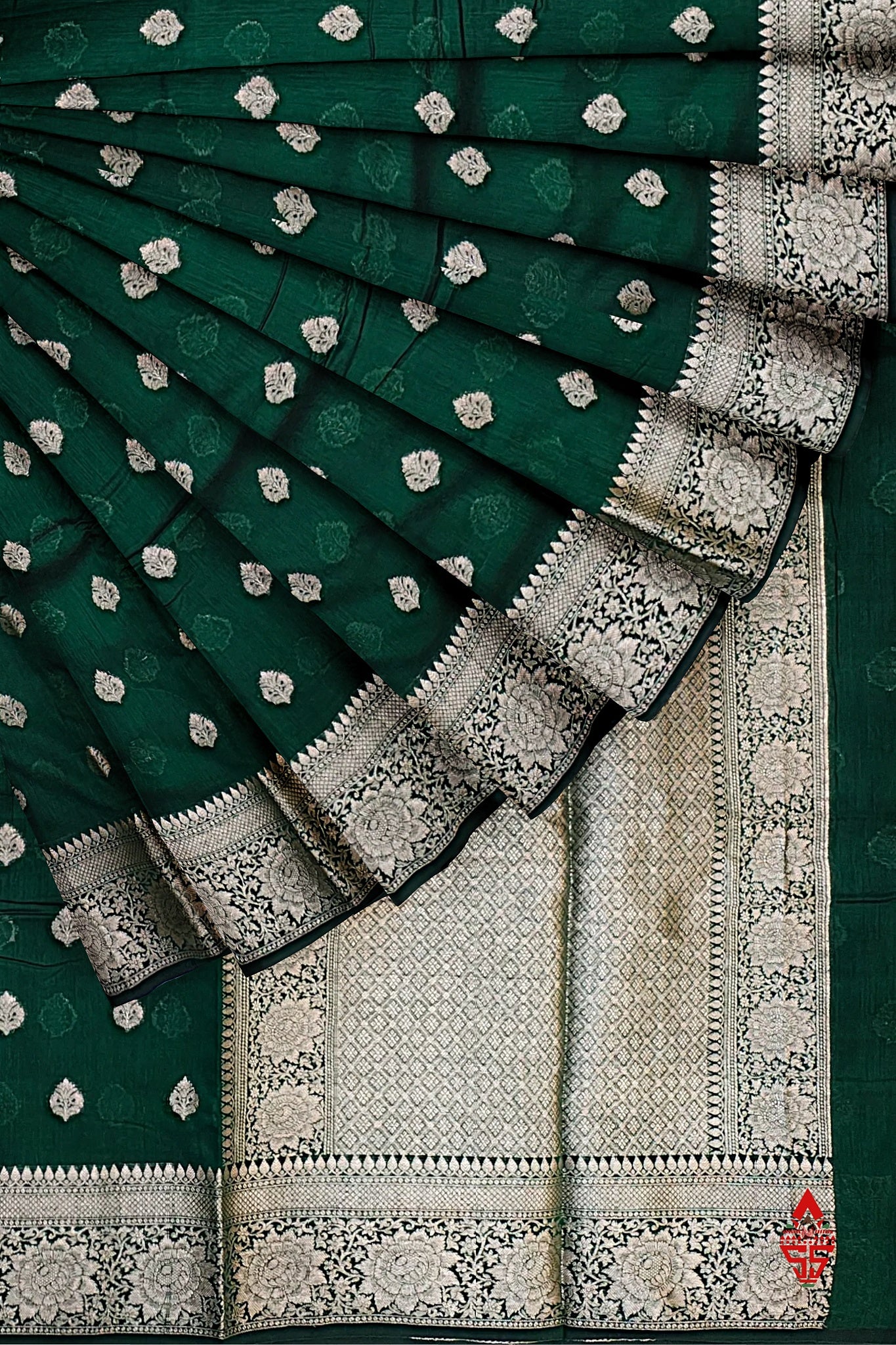 Bottle Green Beautiful Fancy Saree With Fancy Silver Zari Border
