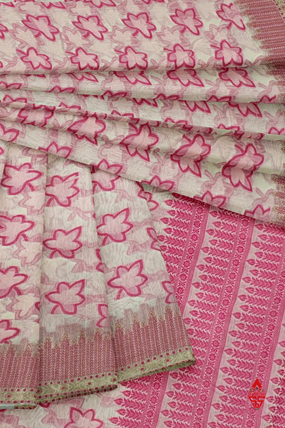 Half White Fancy Saree With designer Blouse