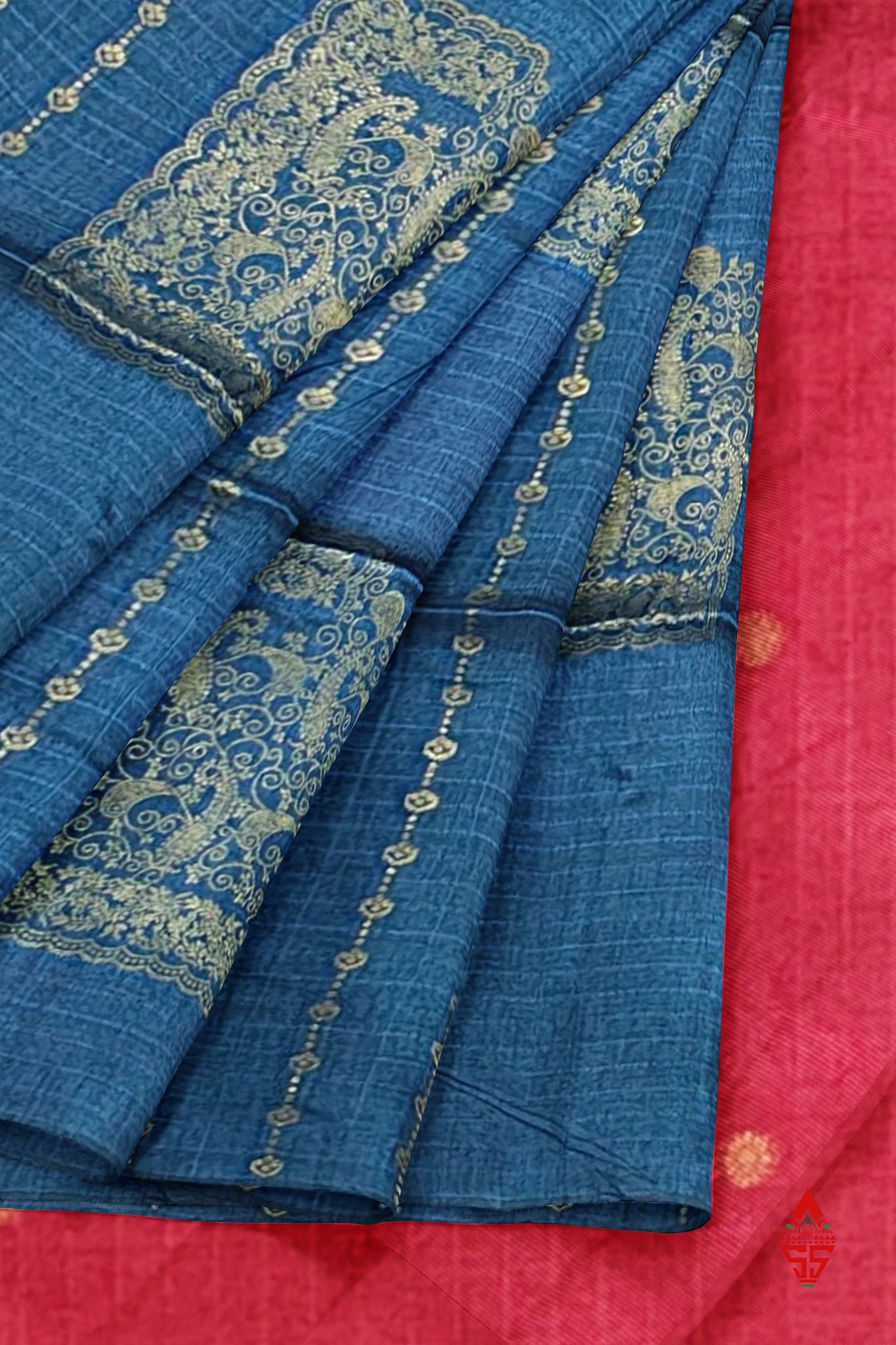 Olive Blue Beautiful Fancy Saree Without border