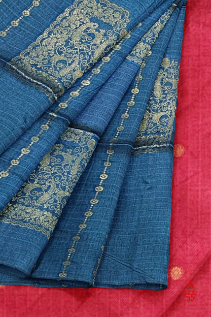 Olive Blue Beautiful Fancy Saree Without border
