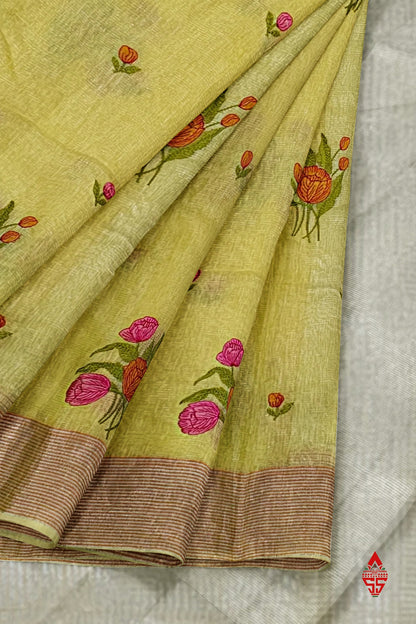Parrot Green Beautiful Fancy Saree With Blouse