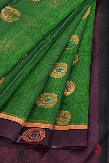Green Beautiful SICOCotton Saree With Violet Border
