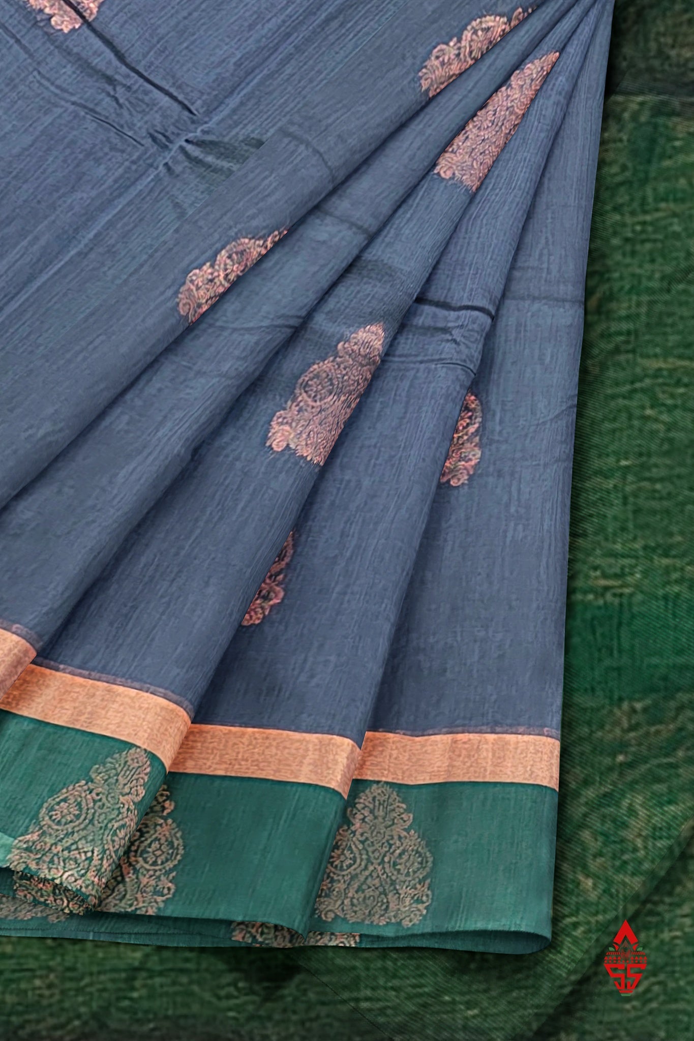 Dark Grey Beautiful SICO Cotton Saree With Green Border