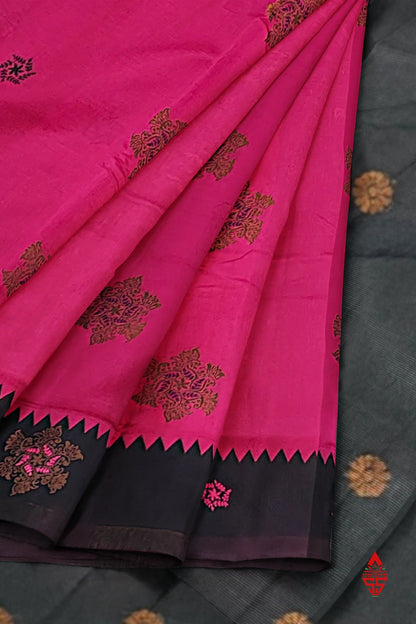 Pink Semi Silk Saree With Black Border