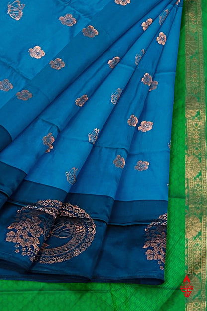 Ramar Blue Semi Soft Silk Saree With Green Border