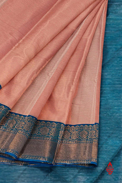 Light Peach Vairaoosi  Semi Silk Saree With Ramar Blue Border