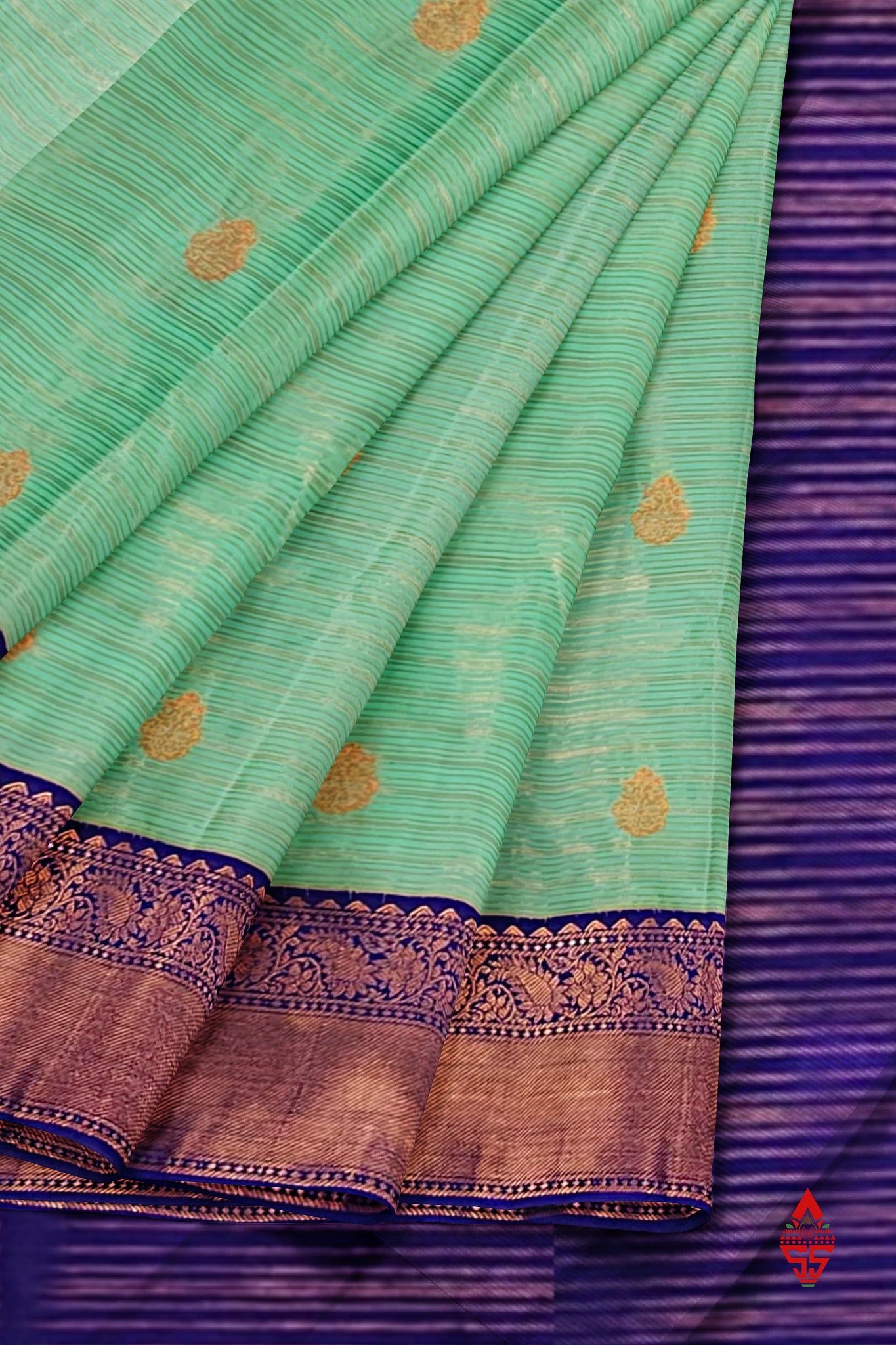 Rexsona Green Linses Semi Silk Saree With Violet Border