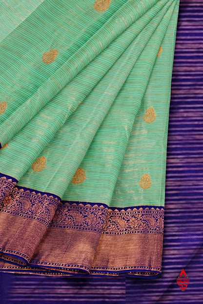 Rexsona Green Linses Semi Silk Saree With Violet Border