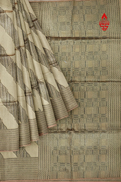 Sandal Yellow Fancy Saree With Grey Border