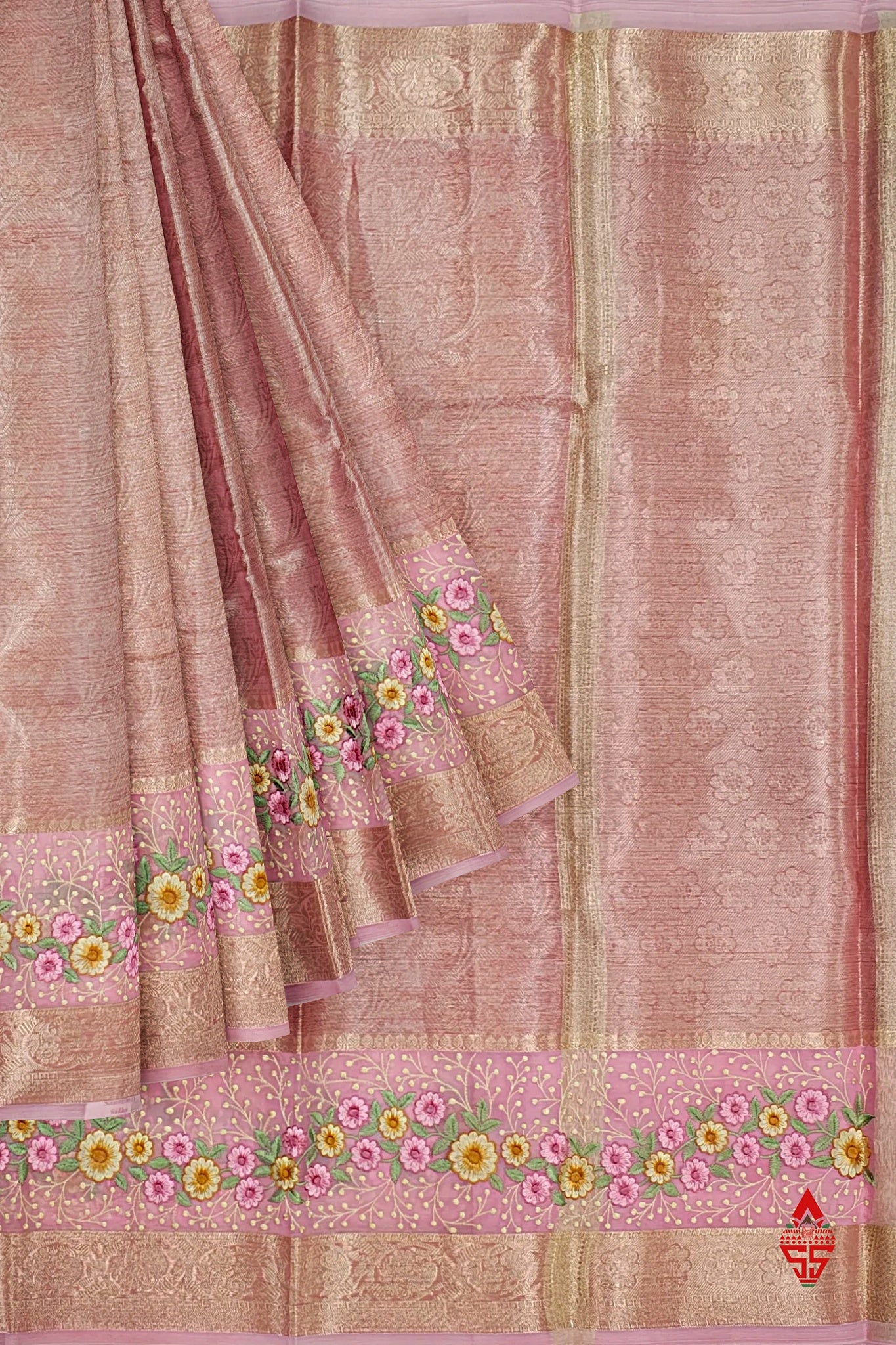 Baby Pink Grand Fancy Saree With Thraed Work Butta Border