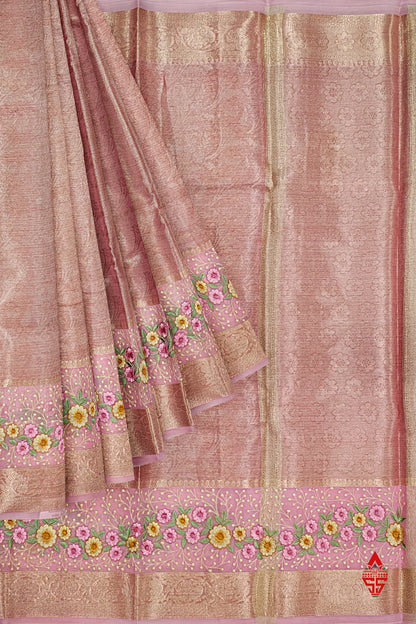 Baby Pink Grand Fancy Saree With Thraed Work Butta Border