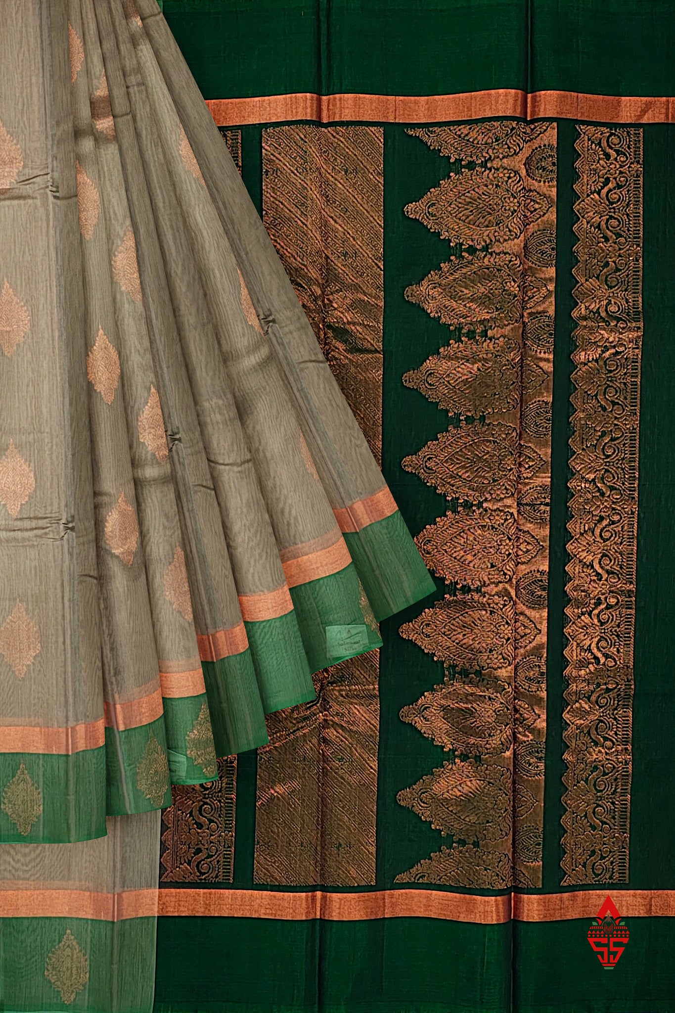 Sandal Beautiful SICO Cotton Saree With Bottle Green Blouse