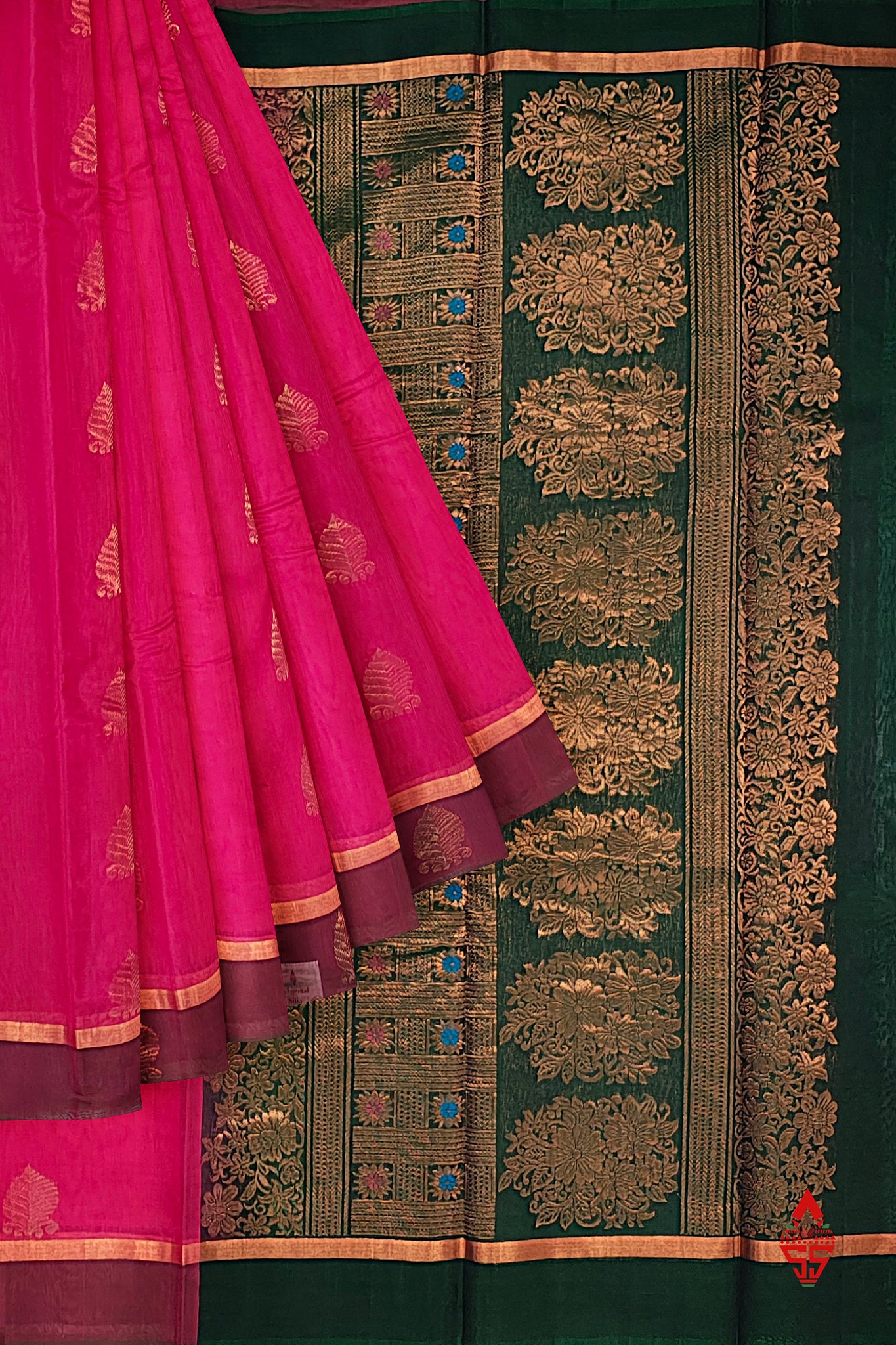 Pink Beautiful SICO Saree With Green Blouse