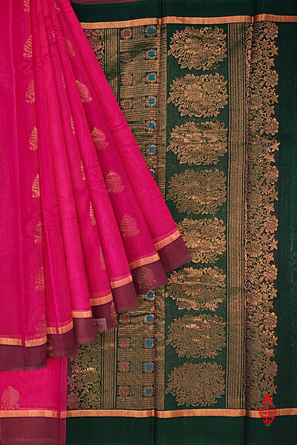 Pink Beautiful SICO Saree With Green Blouse