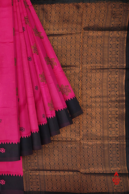 Pink Semi Silk Saree With Black Border