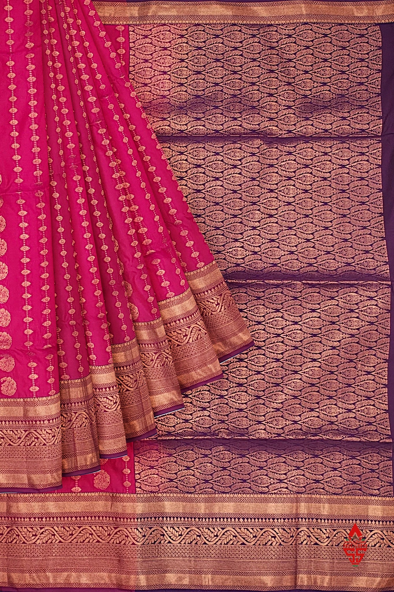 Reddish Pink Semi Soft Silk Saree With Violet Blouse