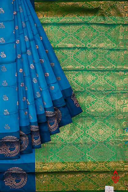Ramar Blue Semi Soft Silk Saree With Green Border