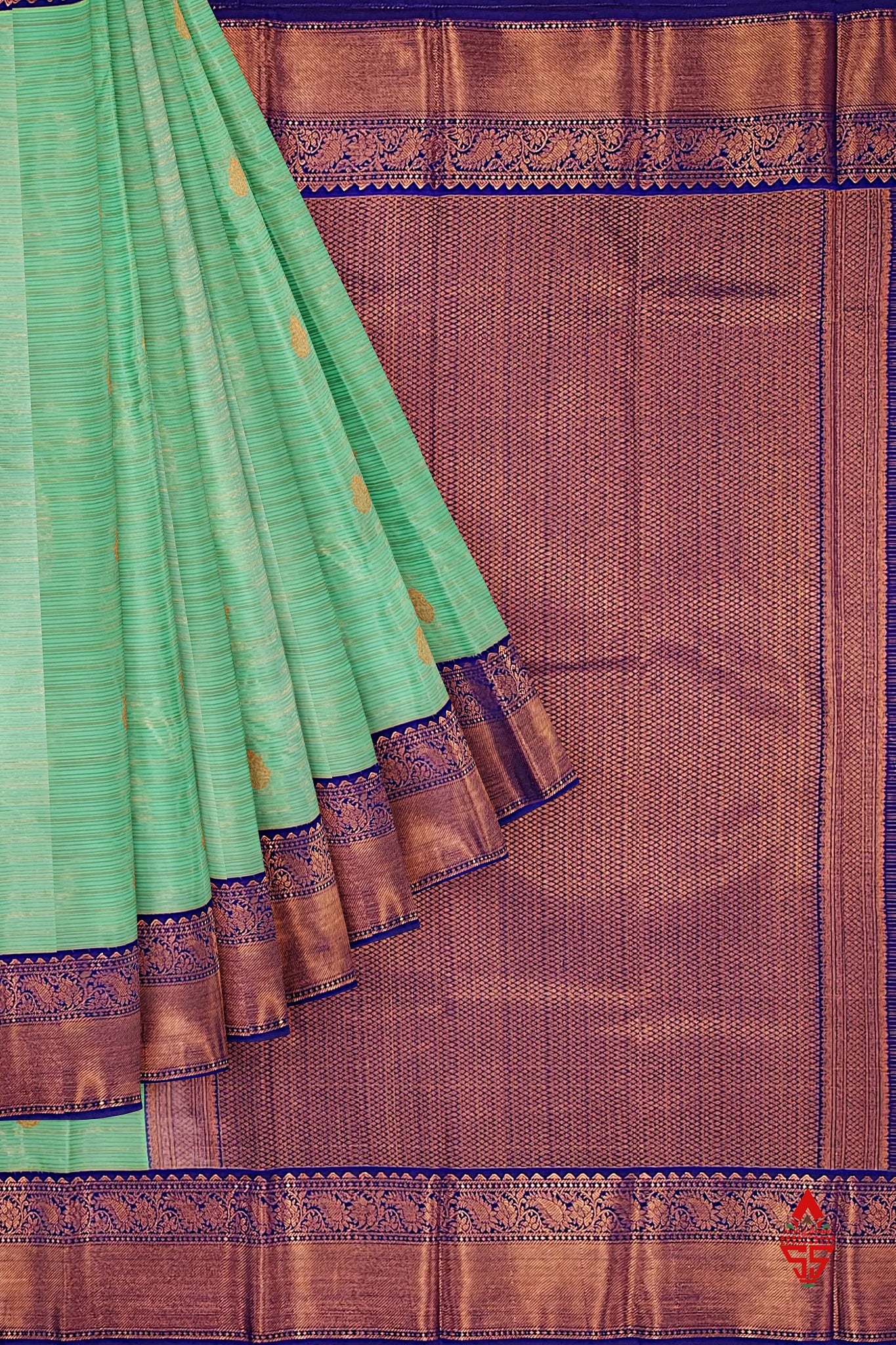 Rexsona Green Linses Semi Silk Saree With Violet Border