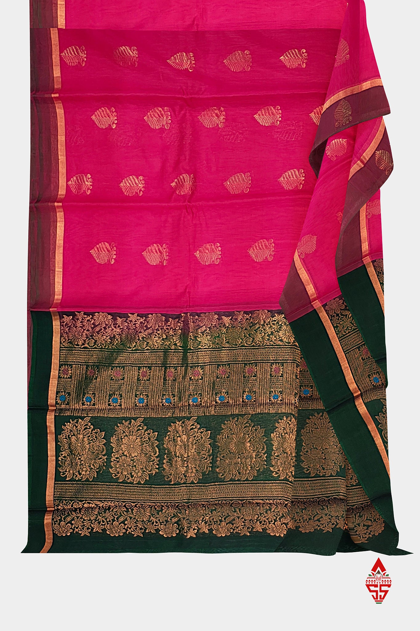Pink Beautiful SICO Saree With Green Blouse