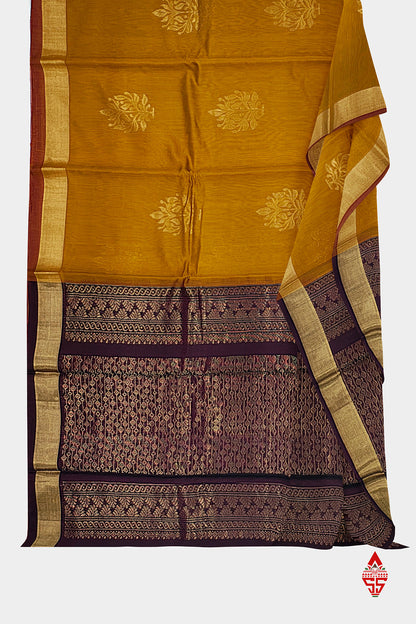 Mustard Yellow Beautiful SICO Cotton Saree With Violet Blouse