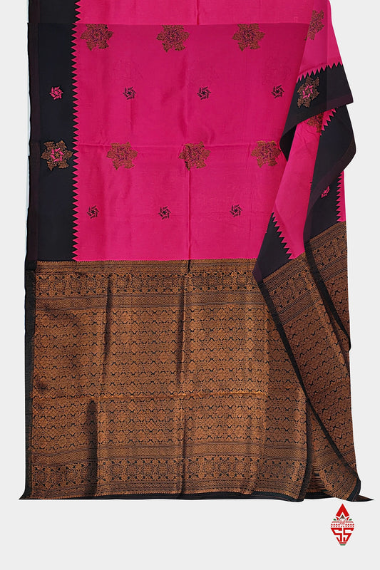 Pink Semi Silk Saree With Black Border