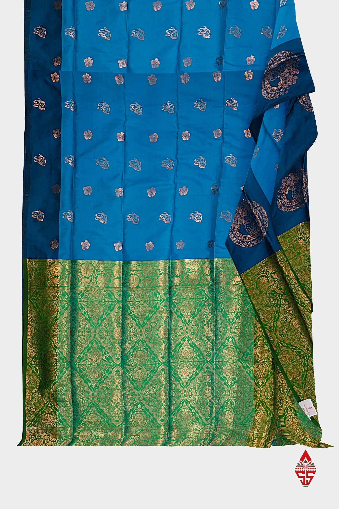 Ramar Blue Semi Soft Silk Saree With Green Border