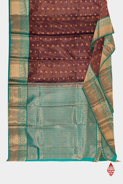 Brown Vairaoosi  Semi Silk Saree With Sapphire Green Border