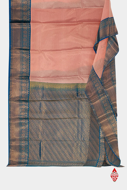 Light Peach Vairaoosi  Semi Silk Saree With Ramar Blue Border
