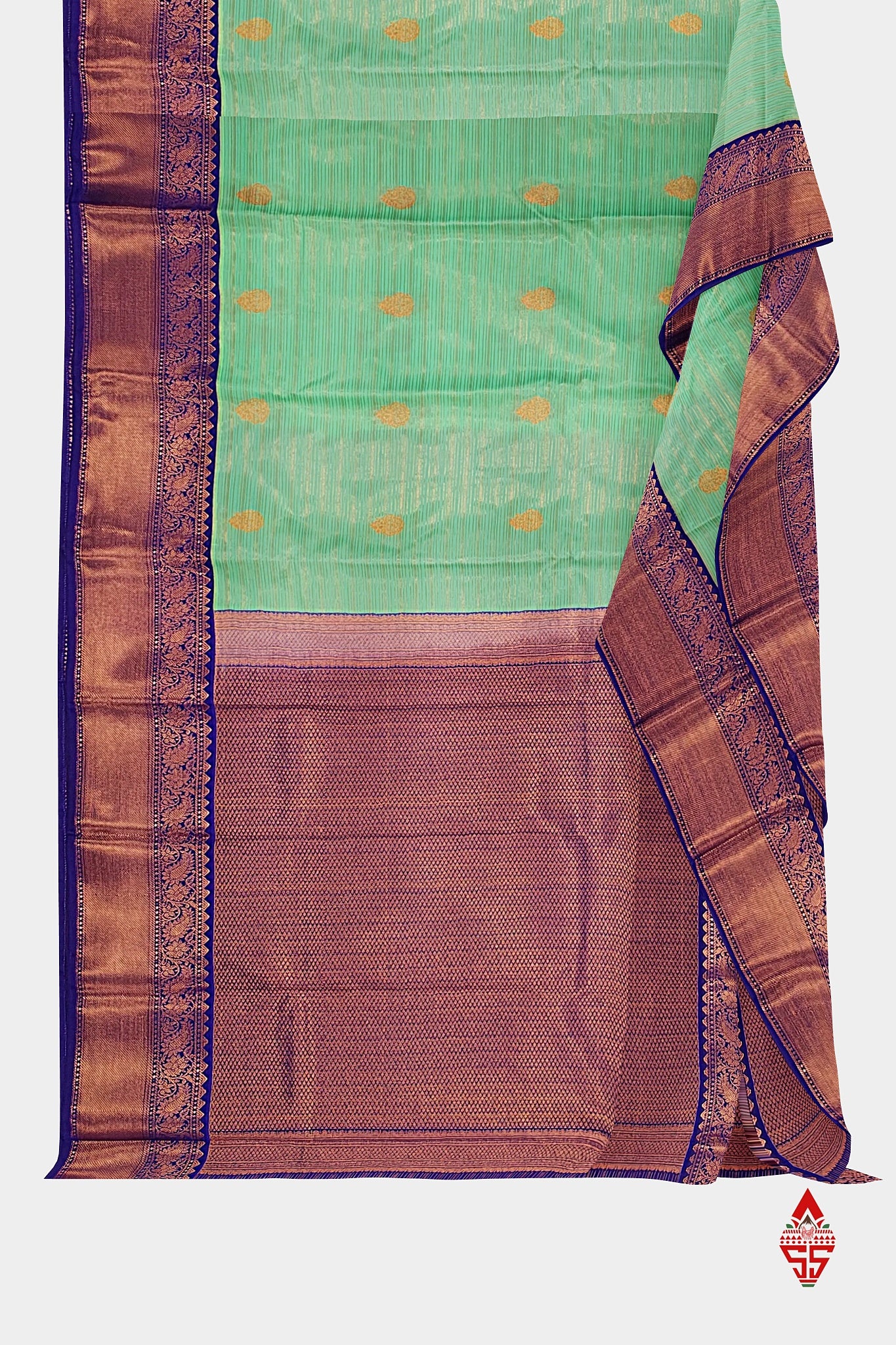 Rexsona Green Linses Semi Silk Saree With Violet Border