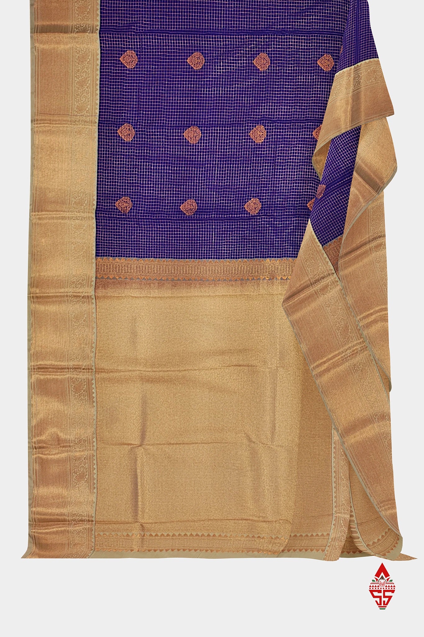 Violet Checks Semi Silk Saree With Sandal Border