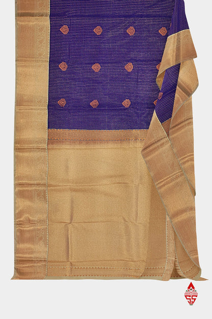 Violet Checks Semi Silk Saree With Sandal Border
