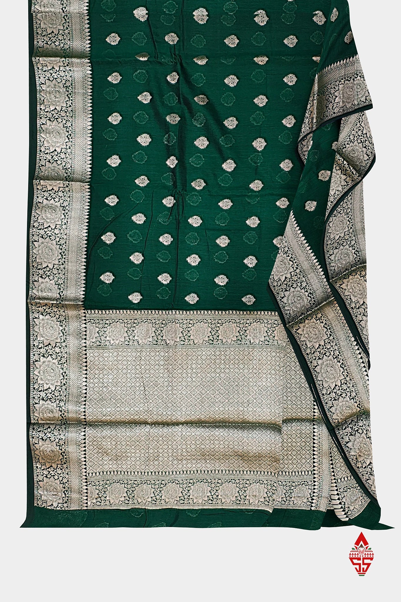 Bottle Green Beautiful Fancy Saree With Fancy Silver Zari Border