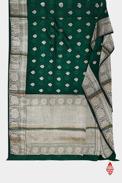 Bottle Green Beautiful Fancy Saree With Fancy Silver Zari Border