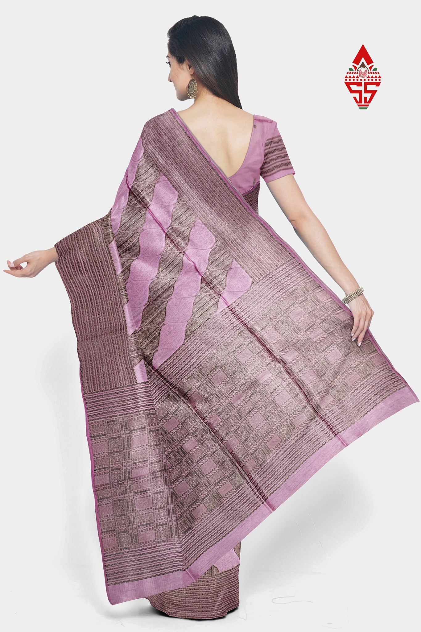 Lavender Fancy Saree With Grey Border