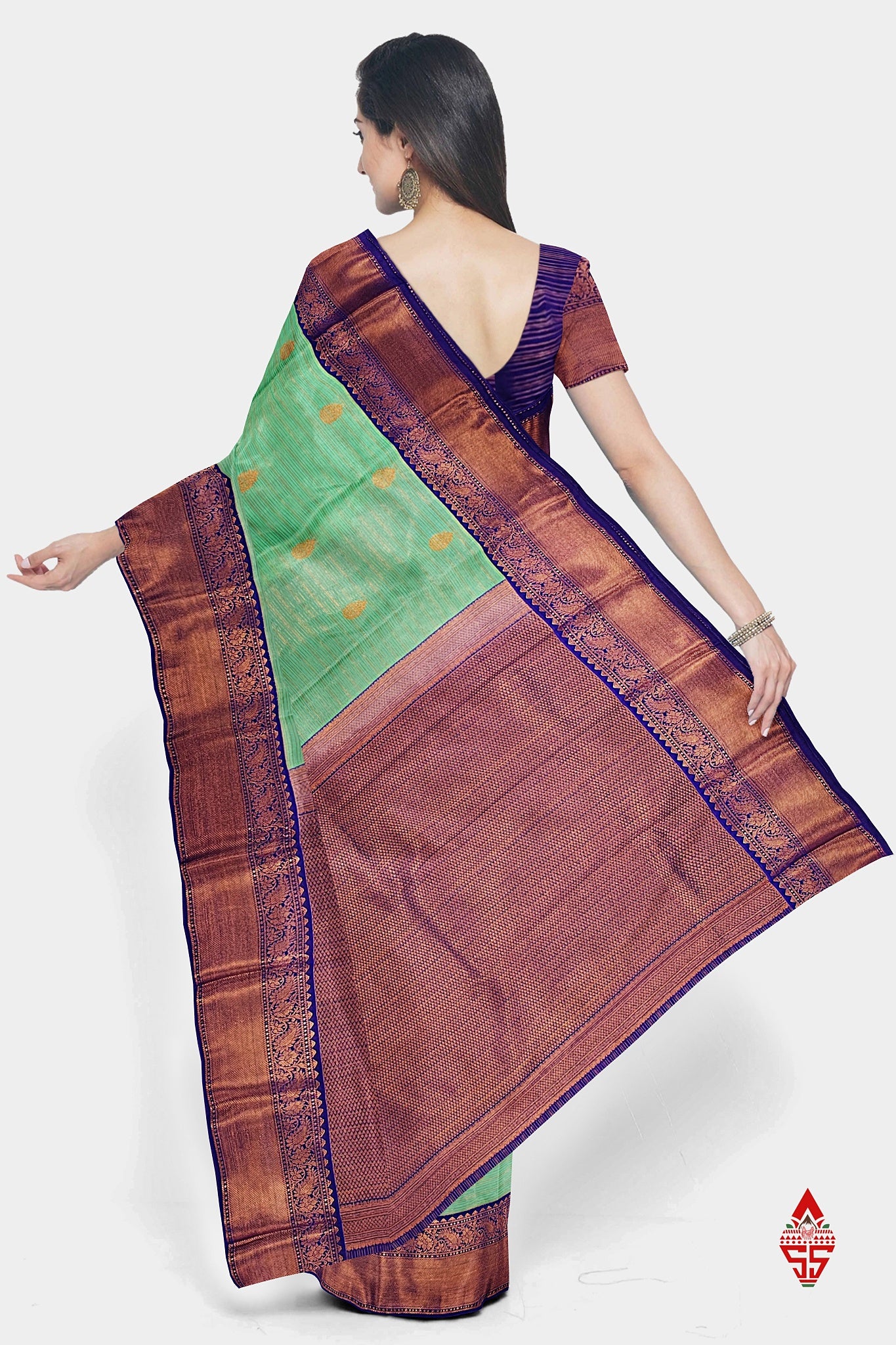 Rexsona Green Linses Semi Silk Saree With Violet Border