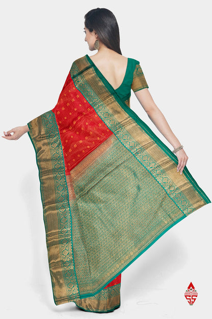 Red Vairaoosi  Semi Silk Saree With Sapphire Green Border