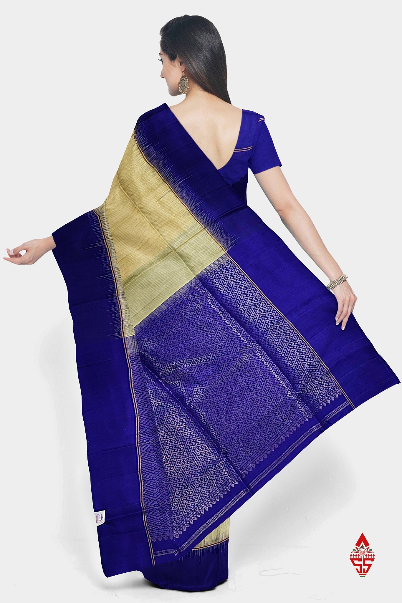 Sandal Fancy Pure Soft Silk Saree With Royal Blue Border