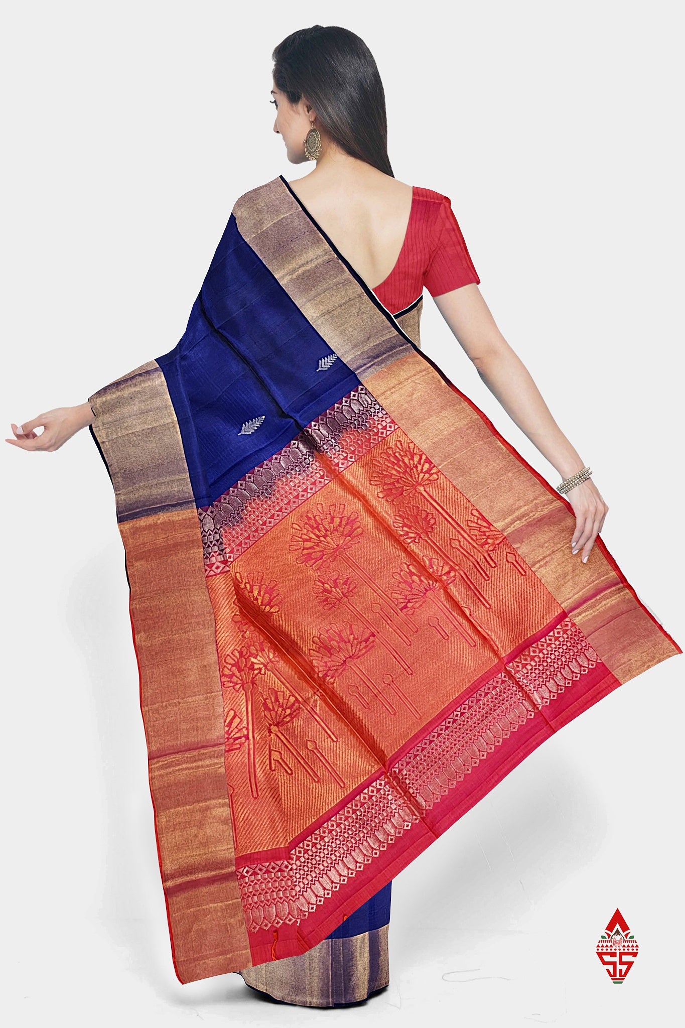 Royal Blue Fancy Pure Soft Silk Saree With Copper Zari Border