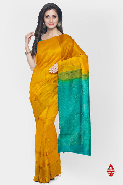 Yellow Fancy Pure Soft Silk Saree With Sapphire Blue Blouse