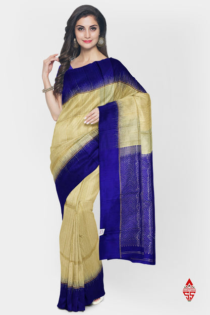 Sandal Fancy Pure Soft Silk Saree With Royal Blue Border