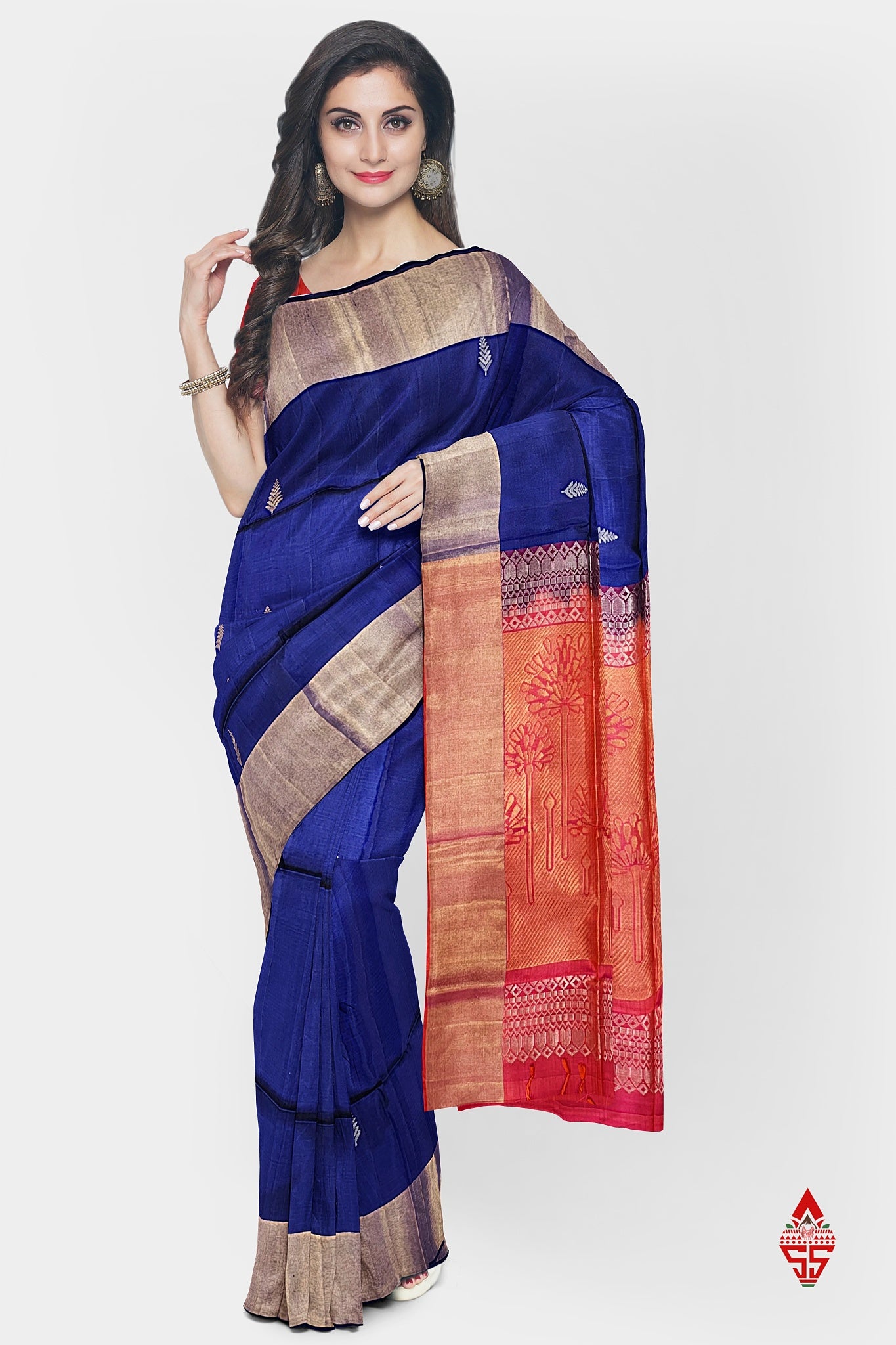 Royal Blue Fancy Pure Soft Silk Saree With Copper Zari Border
