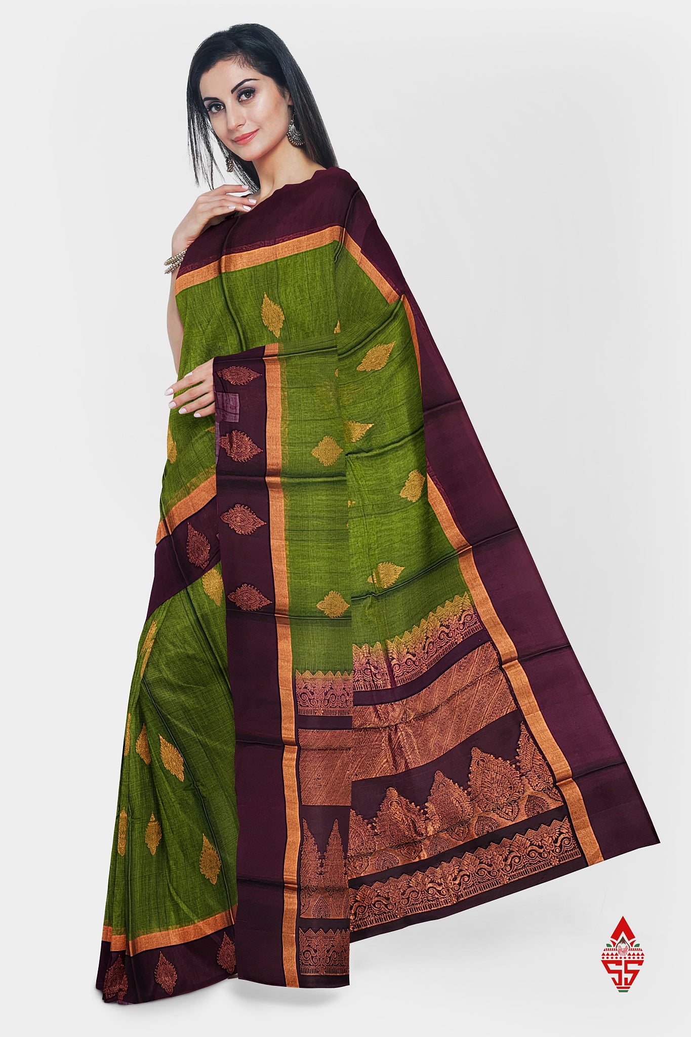 Green Beautiful SICO Cotton Saree With Violet Border