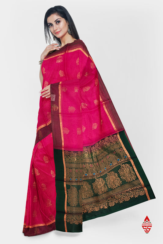 Pink Beautiful SICO Saree With Green Blouse